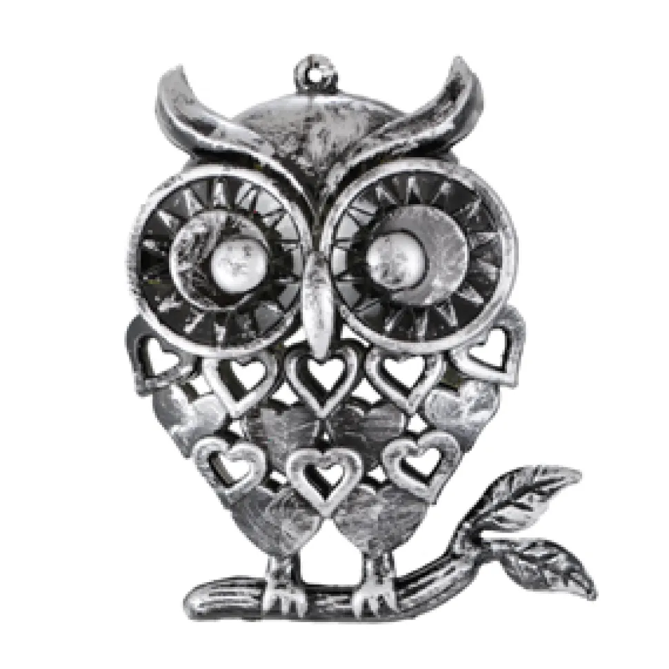 ORN PEWTER OWL 3″ ANTIQUE FINISH