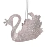 ORN PINK CROWNED SWAN 4.5″ W/ SILVER GLITTER