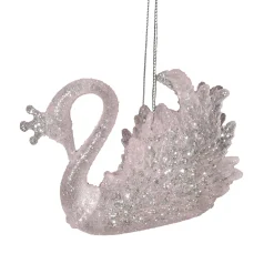 ORN PINK CROWNED SWAN 4.5″ W/ SILVER GLITTER