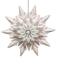 ORN PINK/WHITE ICE SNOWFLAKE 4.5″ W/ JEWEL & GLITTER