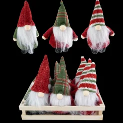 ORN PLUSH GNOME 6″ W/RED, PLAID & STRIPE HAT IN W/TRAY 12 PCS