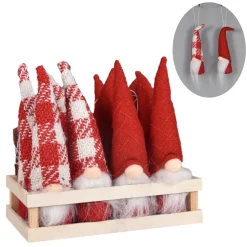 ORN PLUSH GNOME 8″ RED/WHITE W/TRAY 12 PC. (2 STYLES)