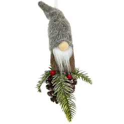 ORN PLUSH GNOME FAUX FUR BROWN 9.5″ W/ PINE, CONE & BERRIES