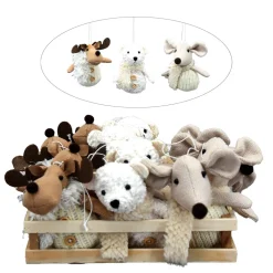 ORN PLUSH MOOSE, BEAR & MOUSE PLUSH 5″ CREAM/NATURAL 3 ASSTD.