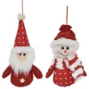 ORN PLUSH SANTA- SNOWMAN RED/WHITE AND POLKA DOTS 5.5″ 2/S