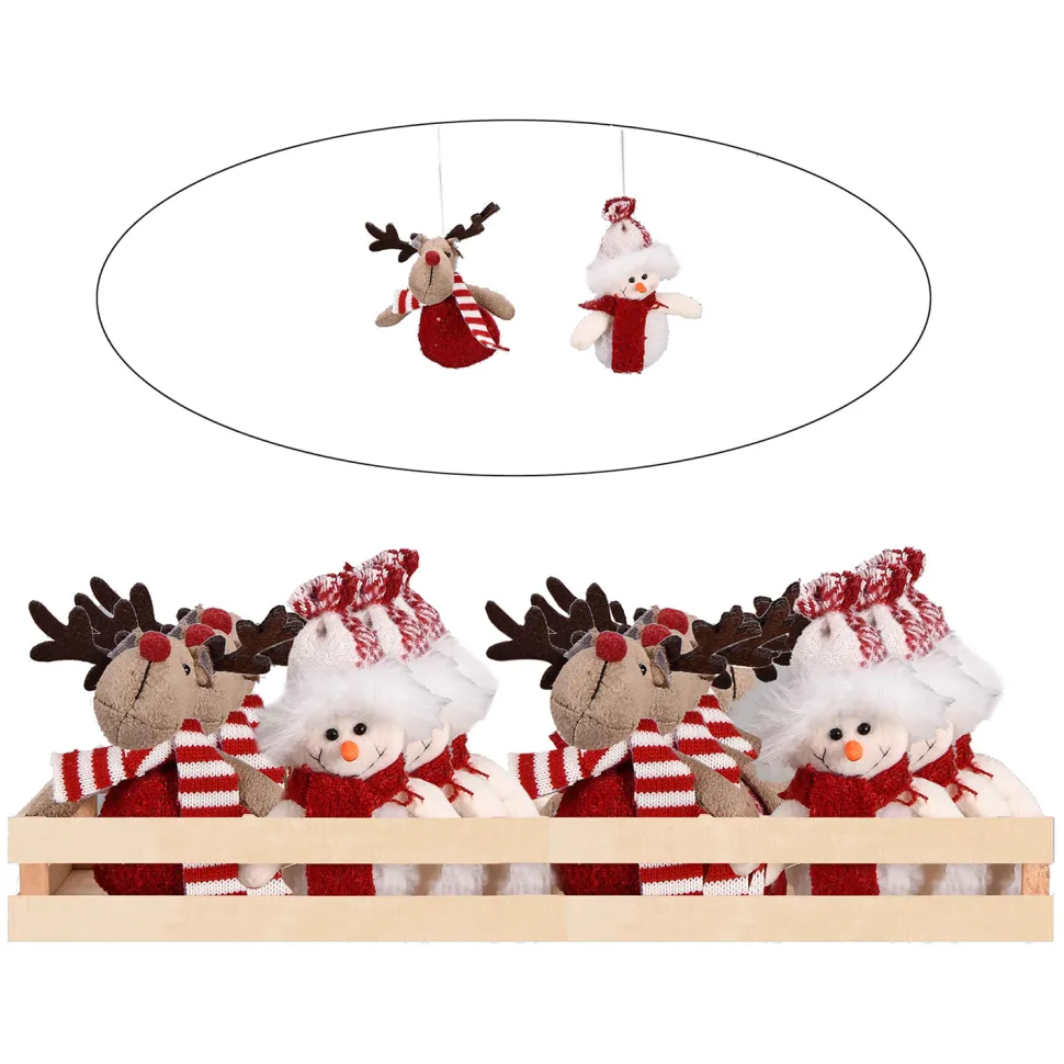 ORN PLUSH SNOWMAN | MOOSE 5.5″ W/ RED | RED/WHITE SCARF 2/S IN DISPLAY BOX