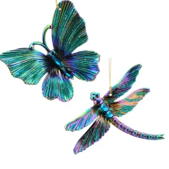 ORN PURPLE/PEACOCK BUTTERFLY/DRAGONFLY 5″ W/ IRID. GLTR 2/S