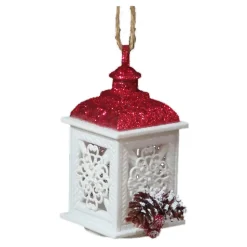 ORN RED / WHITE ENGRAVED OIL LAMP 4″ W/ FROST GLITTER