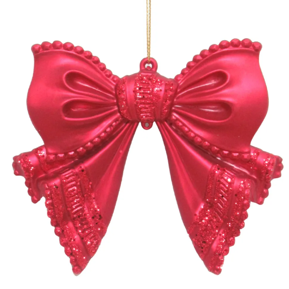 ORN RED BOW 4″ W/ GLTR.