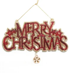 ORN RED CLEAR/GOLD “MERRY CHRISTMAS ” 4″X6″ W/ CANDY & GLITTER