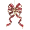 ORN RED /GOLD BOW LONG TAIL 5.5″ CLEAR W. GOLD GLTR.