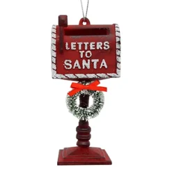 ORN RED MAILBOX LETTER TO SANTA 4.5″ ANTIQUE RED W/ WREATH