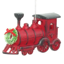 ORN RED TRAIN 3″ ANTIQUE FIN. W/ WREATH