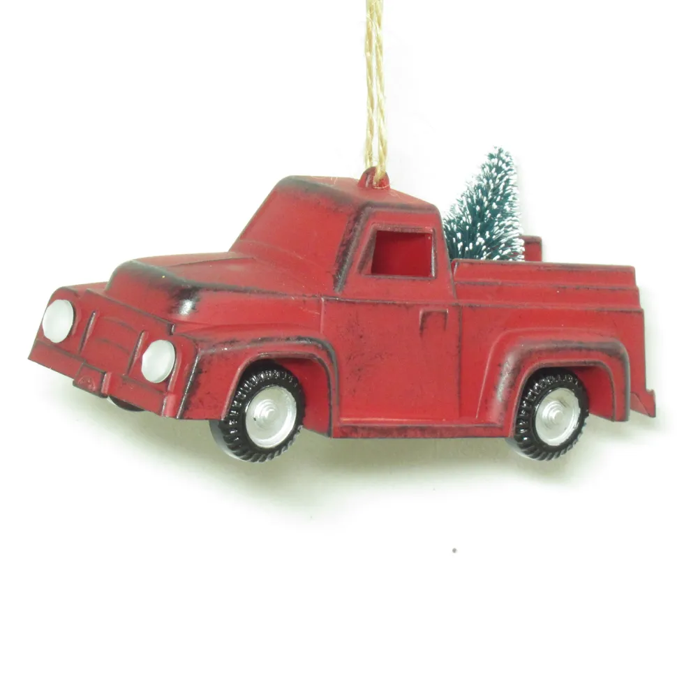 ORN RED TRUCK 4.5″ W/ SNOWED TREE