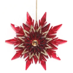 ORN RED/CLEAR SNOWFLAKE W/ CHAMP GLTR 4.5″ W/ GOLD JEWEL