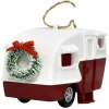 ORN RED/WHITE 3-D CAMPER 4.25″ W/ WREATH & GLITTER