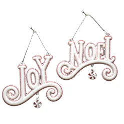 ORN RED/WHITE “JOY & NOEL” 4.5″ W/ ICE GLITTER & CANDY