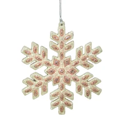 ORN ROSE GOLD SNOWFLAKE 4.5″ W/ CHAMPAGNE GLITTER