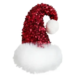 ORN SANTA HAT 5″x8″ BURGUNDY FAUX FUR & SEQUINS