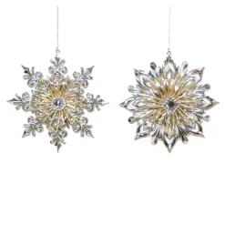 ORN SILVER / GOLD SNOWFLAKE 5″ SHINY W/ GLITTER & JEWEL 2 ASST.