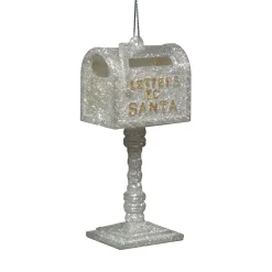 ORN SILVER “LETTER TO SANTA” MAIL BOX 4″ BRIGHT SILVER & GOLD GLITTER