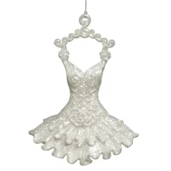 ORN SILVER BALLERINA DRESS 5″ W/ BRIGHT SLV. GLTR.