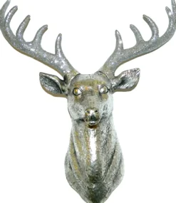 ORN SILVER DEER HEAD 13″ ANTIQUE FINISH
