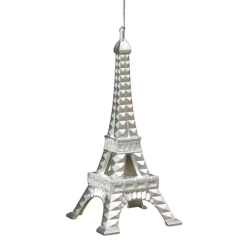 ORN SILVER EIFFEL TOWER 5.5″ MATTE W/ GLTR.