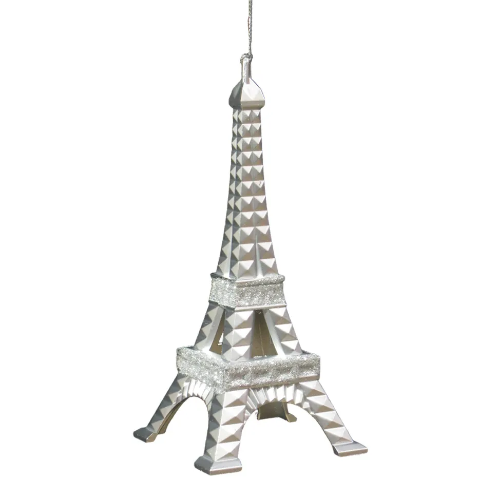 ORN SILVER EIFFEL TOWER 5.5″ MATTE W/ GLTR.