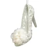 ORN SILVER HIGH HEEL SHOE 4″ W/ FLOWER & BRIGHT SLV. GLTR.