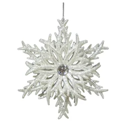 ORN SILVER LAYERED SNOWFLAKE 5″ W/ BRIGHT GLITTER & JEWEL