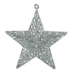 ORN SILVER MESH STAR 7″ W/GLTR