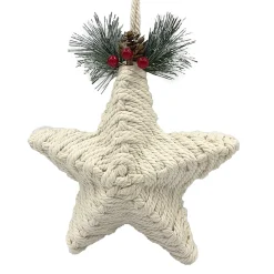 ORN STAR KNOTCRAFT 9″ CREAM/NATURAL W/ PINE, BERRIES & CONES