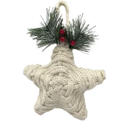 ORN STAR KNOTCRAFT 6″ CREAM/NATURAL W/ PINE, BERRIES & CONES