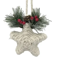 ORN STAR KNOTCRAFT 5″ CREAM/NATURAL W/ PINE, BERRIES & CONES