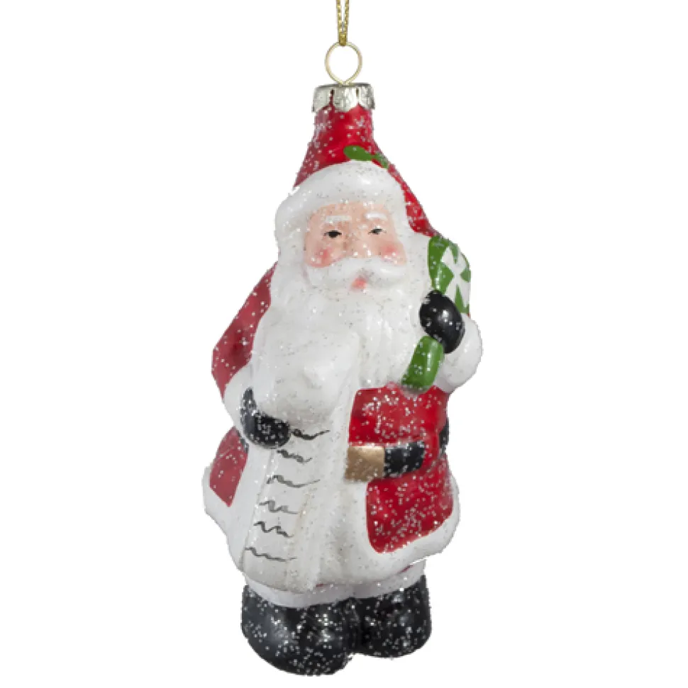 ORN VINTAGE SANTA 5″ RED W/LIST