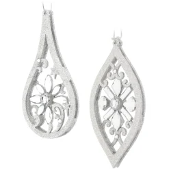 ORN WHITE /SILVER DROP 6.5″ W/GLTR & JEWELS 2/S