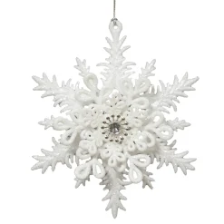 ORN WHITE SNOWFLAKE 5.25″ W/ JEWEL & GLTR.