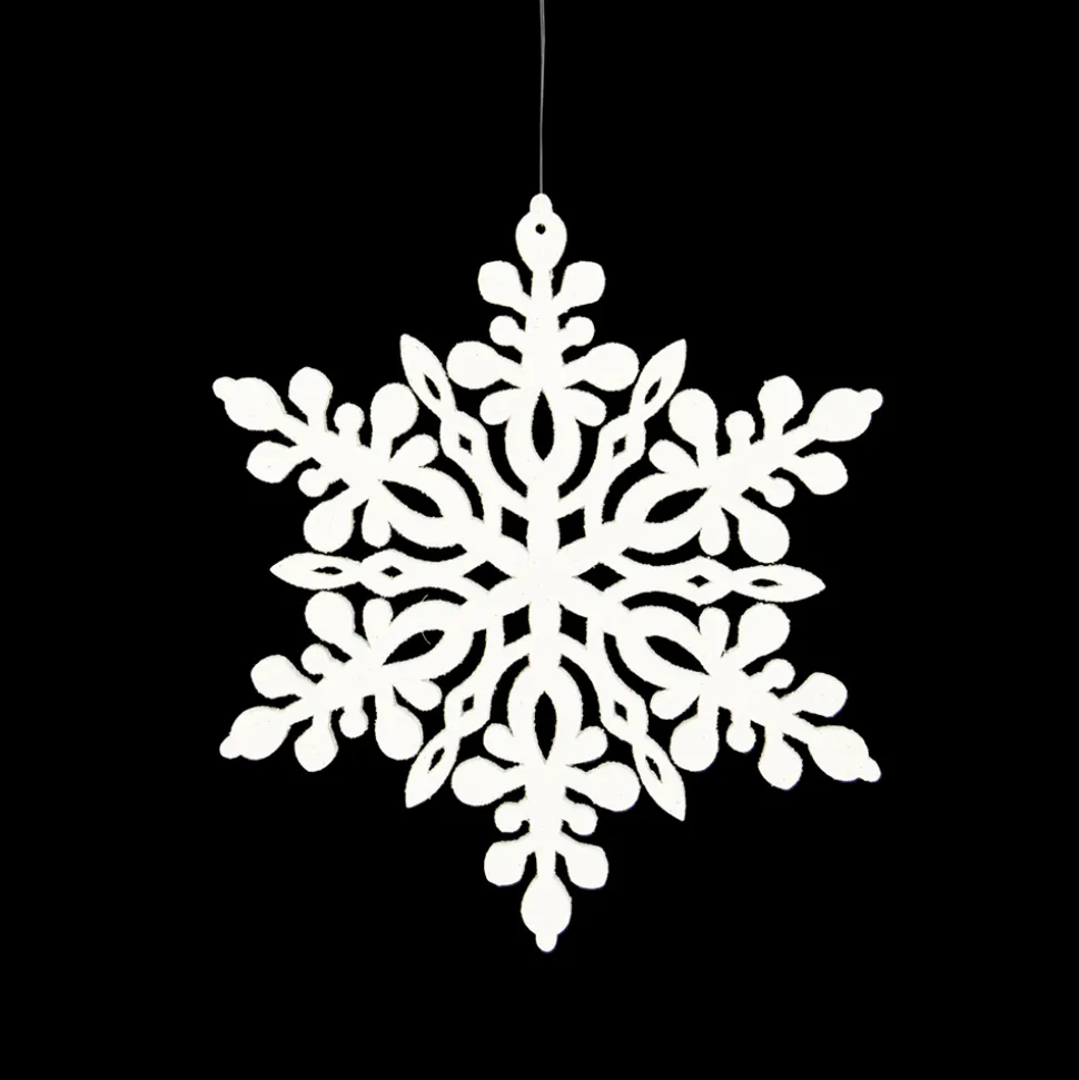 ORN WHITE SNOWFLAKE 6″ W/ WHT GLTR