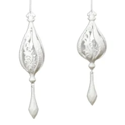 ORN WHITE SPIRAL DROP 7.5″ & 8.5″ W/ GLTR. 2/S