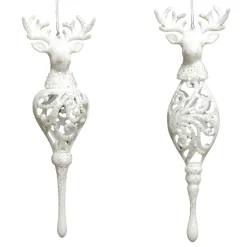 ORN WHITE STAG HEAD DROP 7.5″ & 7.75″ W/ FROST GLTR. 2/S