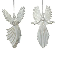 ORN WHITE/GOLD ANGEL 6″ BRUSHED W/ GLTR. 2/S