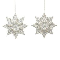 ORN WHITE/GOLD SNOWFLAKE W/ WHT. GOLD GLTR. 2/S