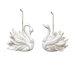 ORN WHITE/GOLD SWAN 3.75″ BRUSHED W/ GLTR. 2/S