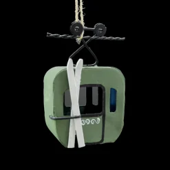 ORN WINTER METAL SKI CABLE CAR 4″ GREEN