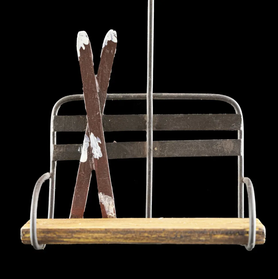 ORN WINTER METAL SKI CHAIR LIFT 5″ WOOD SEAT