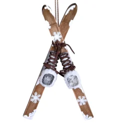 ORN WINTER WOODEN SKI BOARD W/ SHOES 13″ BROWN/NAT