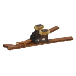 ORN WINTER WOODEN SKI BOARD W/ SHOES 12.5″ BROWN/NAT