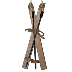 ORN WINTER WOODEN SKI BOARD W/ STICK 7.5″ BROWN/NAT