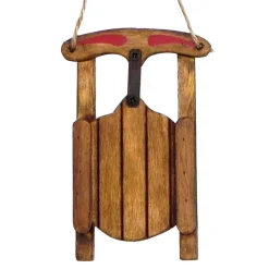 ORN WINTER WOODEN SLED 4″ BROWN/NAT